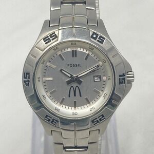 Fossil McDonald's Watch Women 30mm Silver Tone Date PR-5338 New Battery 6.25"
